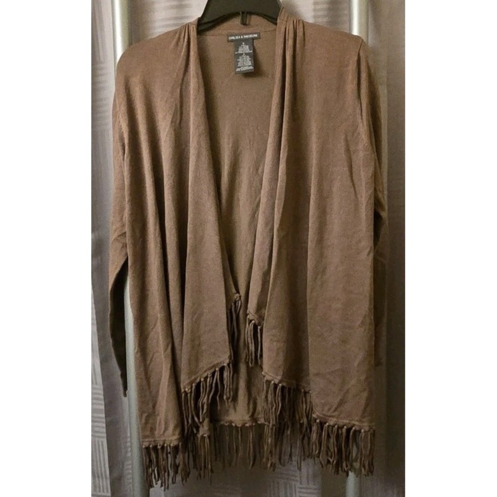 Chelsea And Theodore Brown Fringe Classy Cardigan Women's Size Small Elegant